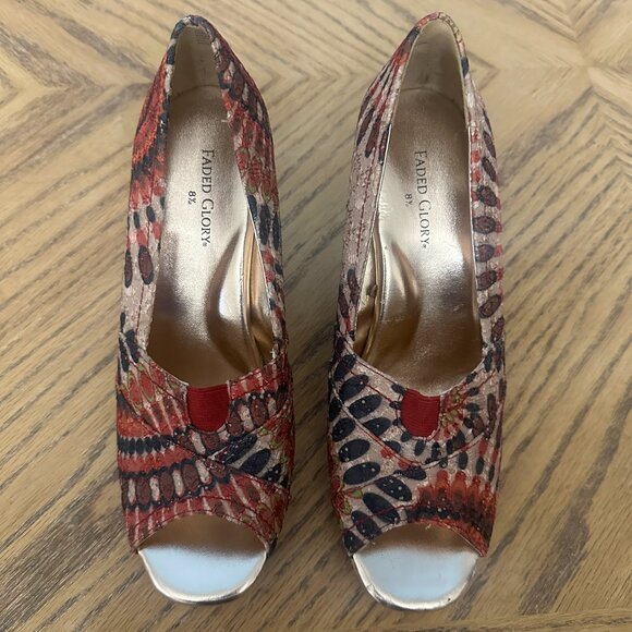 Faded Glory Open Toe Sandal Shoes Cork Wedge Heels Tie Dye Boho Size 8.5 M - Picture 6 of 10